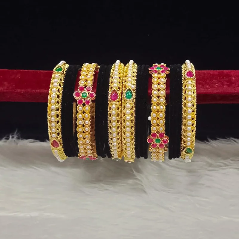 Affordable Luxury Jewelry For Every Occasion Pooja Bangles Gold Plated Pota Stone And Pearls Velvet Bangles Set Affordable Luxury Jewelry For Every Occasion Pooja Bangles Gold Plated Pota Stone And Pearls Velvet Bangles Set