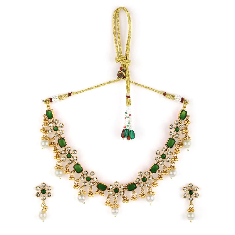 Shop Dazzling Jewelry With Special Promotional Discounts Premium 22K Gold Plated Emerald & Zirconia Studded Necklace Set with Gold & Pearl Beaded Shop Dazzling Jewelry With Special Promotional Discounts Premium 22K Gold Plated Emerald & Zirconia Studded Necklace Set with Gold & Pearl Beaded