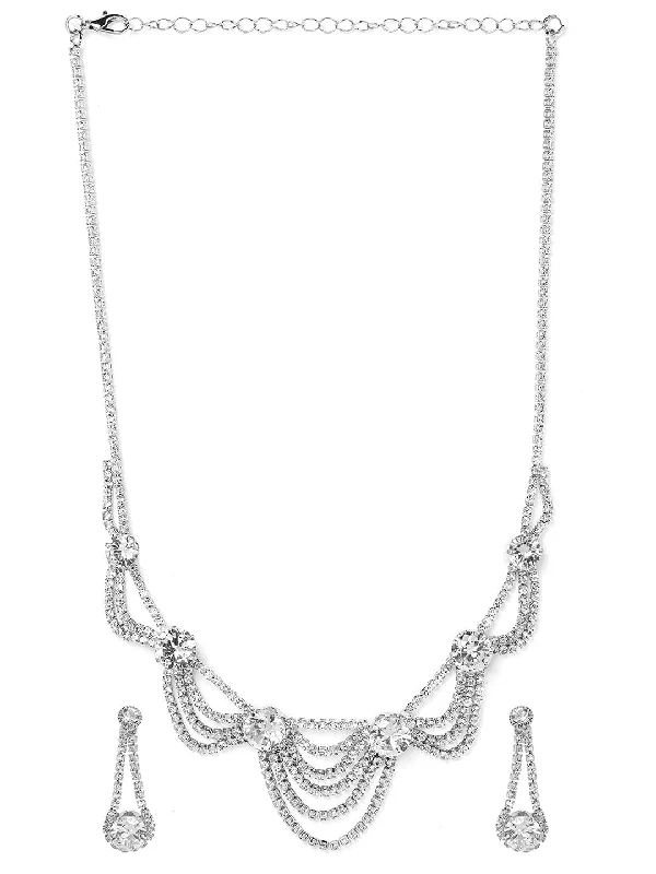 Premium Jewelry At Special Low Prices For A Limited Time Rhodium Plated AD & Cubic Zirconia Studded Layered Statement Necklace Set Premium Jewelry At Special Low Prices For A Limited Time Rhodium Plated AD & Cubic Zirconia Studded Layered Statement Necklace Set