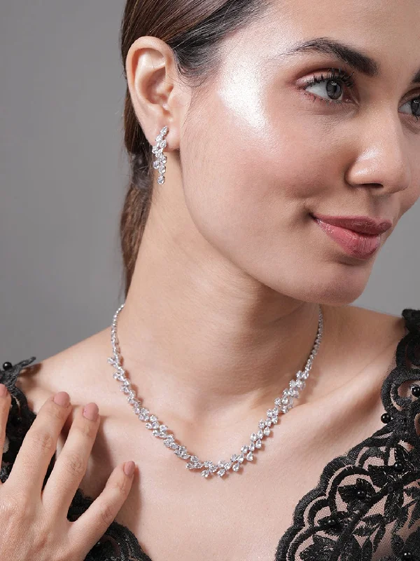 Handcrafted Jewelry Sale – Unique Designs At Low Prices Rhodium Plated AD & Cubic Zirconia Studded Luxurious Floral Motif Necklace Set Handcrafted Jewelry Sale – Unique Designs At Low Prices Rhodium Plated AD & Cubic Zirconia Studded Luxurious Floral Motif Necklace Set