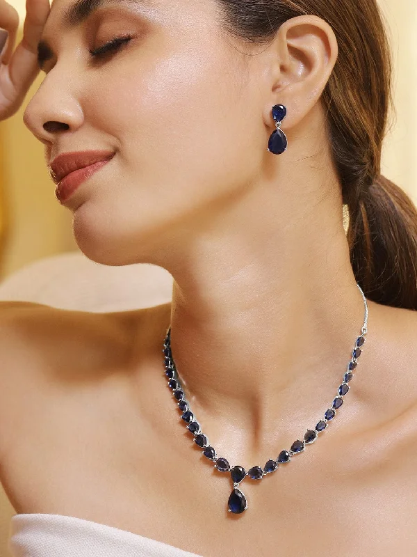 Limited-Stock Jewelry Sale – Once It's Gone, It's Gone Rhodium Plated Blue Sapphire & Cubic Zirconia Studded Premium Jewelry Set Limited-Stock Jewelry Sale – Once It's Gone, It's Gone Rhodium Plated Blue Sapphire & Cubic Zirconia Studded Premium Jewelry Set
