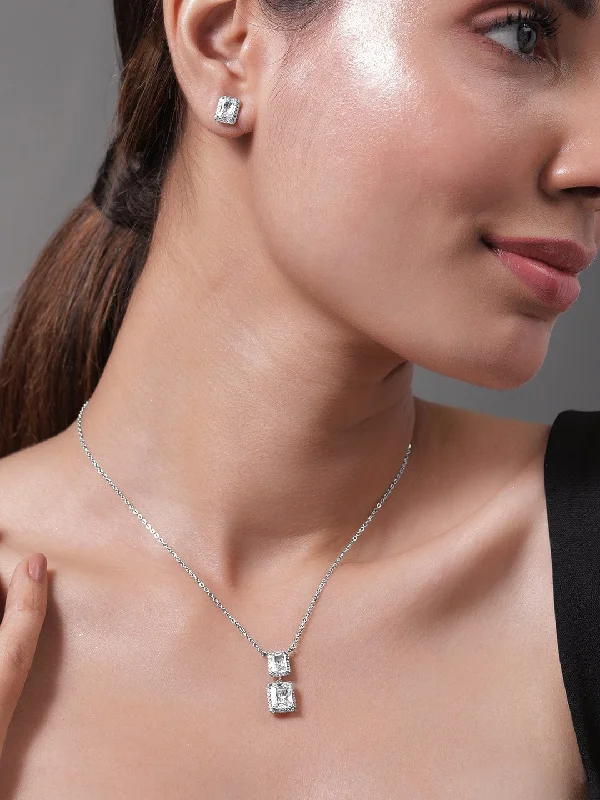 Luxury Jewelry Now At Special Promotional Rates Rhodium Plated CZ Stone Studded Pendant Set Luxury Jewelry Now At Special Promotional Rates Rhodium Plated CZ Stone Studded Pendant Set