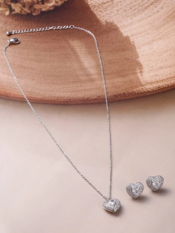 Exclusive Online Discounts On Stylish Jewelry Rhodium Plated CZ Studded Heart Shape Pendant Necklace Set Exclusive Online Discounts On Stylish Jewelry Rhodium Plated CZ Studded Heart Shape Pendant Necklace Set