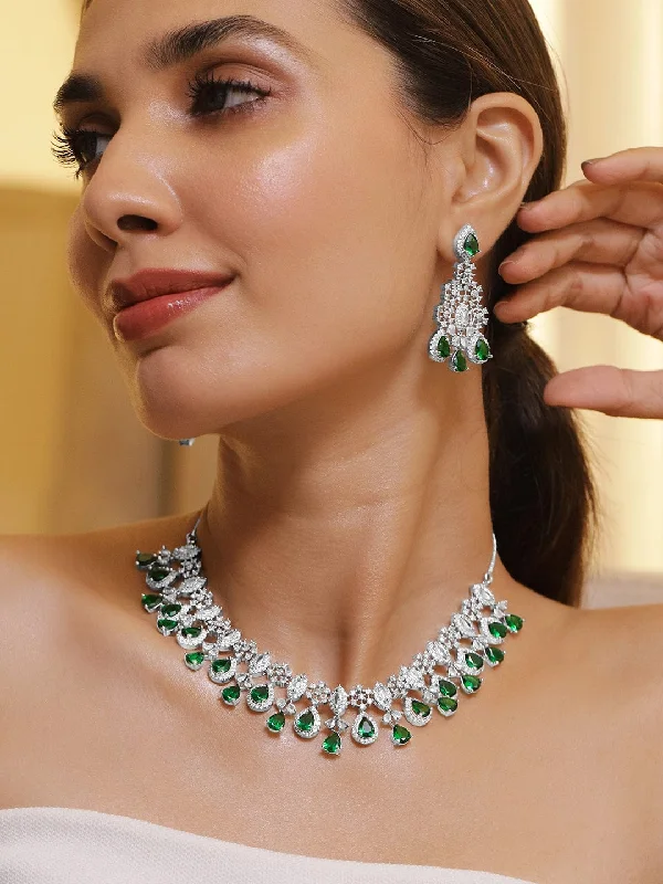 Affordable Luxury Jewelry For Every Occasion Rhodium Plated Emerald & Cubic Zirconia Studded Premium Jewellery Set Affordable Luxury Jewelry For Every Occasion Rhodium Plated Emerald & Cubic Zirconia Studded Premium Jewellery Set