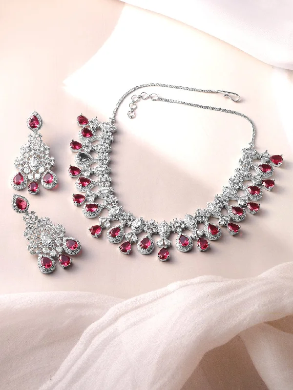 Holiday Jewelry Sale – Perfect Gifts At Great Prices Rhodium-Plated Ruby Red and White Cubic Zirconia Studded Necklace Set Holiday Jewelry Sale – Perfect Gifts At Great Prices Rhodium-Plated Ruby Red and White Cubic Zirconia Studded Necklace Set