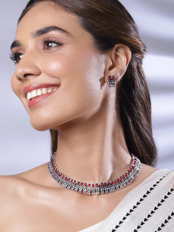 Shine Without Limits – Jewelry Sale Happening Now Rhodium-Plated Stone-Studded Oxidised Necklace Set Shine Without Limits – Jewelry Sale Happening Now Rhodium-Plated Stone-Studded Oxidised Necklace Set