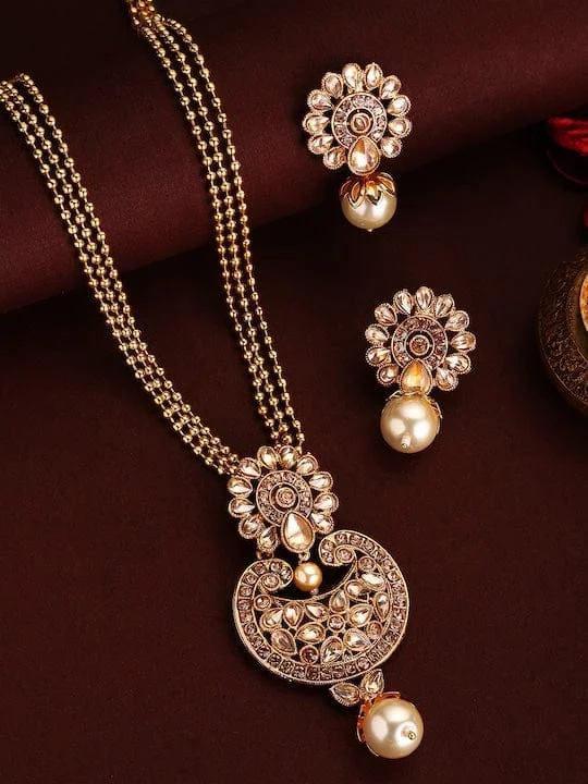 Elegant Necklaces And Bracelets At Limited-Time Offers Rubans 22K Gold Plated Handcrafted Kundan Stone Pendant Set Elegant Necklaces And Bracelets At Limited-Time Offers Rubans 22K Gold Plated Handcrafted Kundan Stone Pendant Set