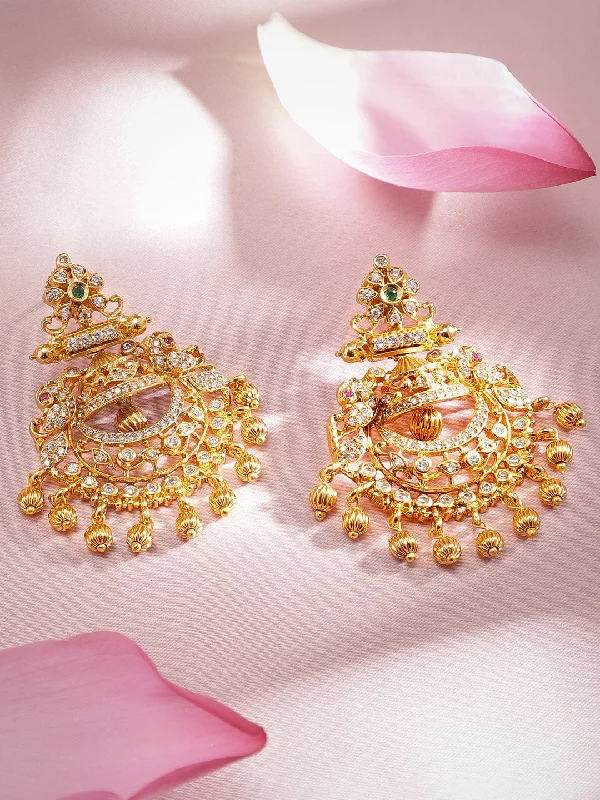 Make Every Moment Shine – Jewelry Discounts Available Rubans 22K Gold Plated Handcrafted CZ And Ruby Studded Chandbali Earrings Make Every Moment Shine – Jewelry Discounts Available Rubans 22K Gold Plated Handcrafted CZ And Ruby Studded Chandbali Earrings