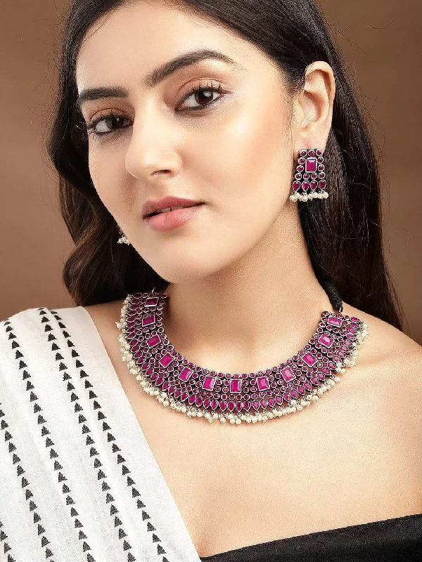 Gorgeous Jewelry, Limited-Time Savings Rubans Oxidised Silver Plated Handcrafted Ruby Stone Necklace Set Gorgeous Jewelry, Limited-Time Savings Rubans Oxidised Silver Plated Handcrafted Ruby Stone Necklace Set