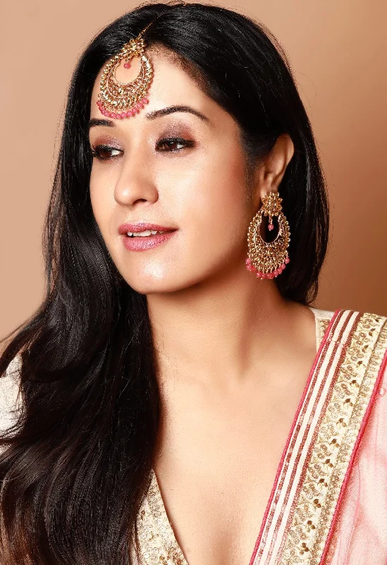 Chic And Stylish Jewelry At Exclusive Prices Rubans Women Gold-Plated & Pink Kundan Meenakari Jewellery Set Chic And Stylish Jewelry At Exclusive Prices Rubans Women Gold-Plated & Pink Kundan Meenakari Jewellery Set