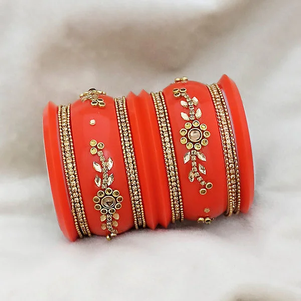 Personalized Jewelry At Special Discount Rates Sejal Orange Color Austrian Stone Bangle Set - 1403760C Personalized Jewelry At Special Discount Rates Sejal Orange Color Austrian Stone Bangle Set - 1403760C
