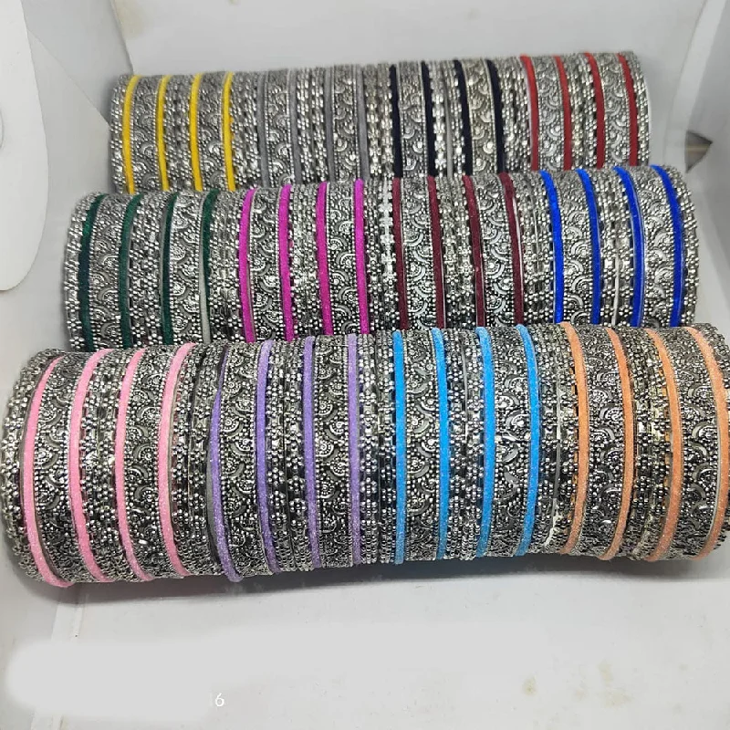 Shree Asha Bangles Antique Silver Plated Velvet Bangles Set (Assorted Color)