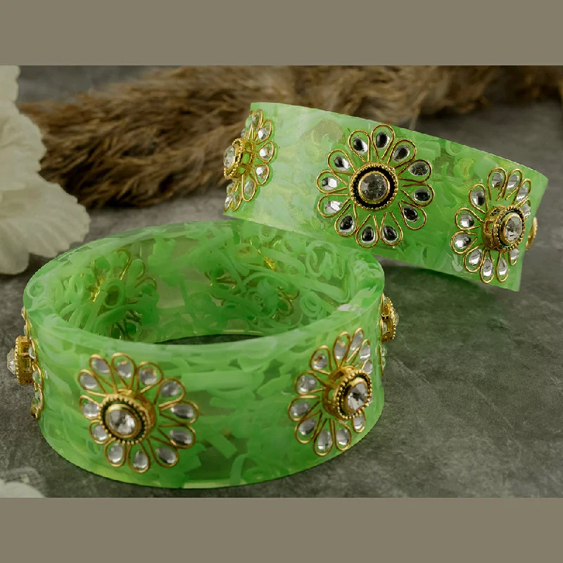 Flash Sale On Exquisite Jewelry – Don't Miss Out SOB Set of 2 Acrylic Translucent Designer Kundan Floral Bangles Flash Sale On Exquisite Jewelry – Don't Miss Out SOB Set of 2 Acrylic Translucent Designer Kundan Floral Bangles