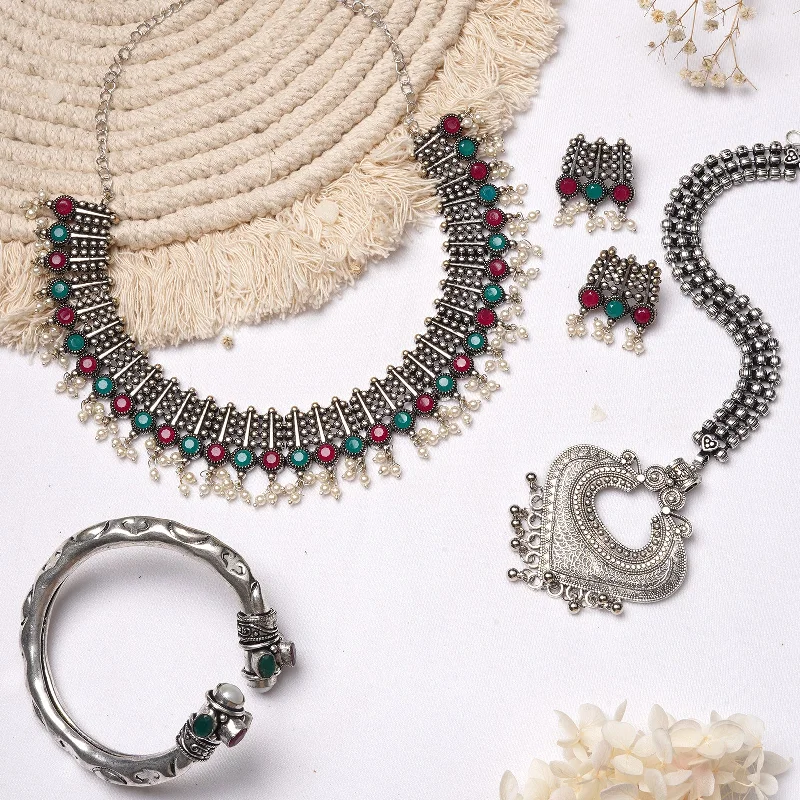 Buy More, Save More On Stunning Jewelry Designs Teejh Dishta Silver Oxidised Jewelry Set Buy More, Save More On Stunning Jewelry Designs Teejh Dishta Silver Oxidised Jewelry Set
