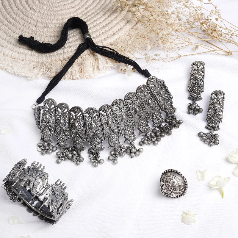 Elegant Necklaces And Bracelets At Limited-Time Offers Teejh Pragati Silver Oxidised Gift Set Elegant Necklaces And Bracelets At Limited-Time Offers Teejh Pragati Silver Oxidised Gift Set