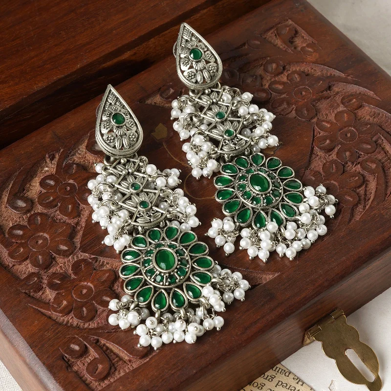 Fashion-Forward Jewelry At Incredible Prices Teejh Sindhia Silver Oxidised Green Earrings Fashion-Forward Jewelry At Incredible Prices Teejh Sindhia Silver Oxidised Green Earrings