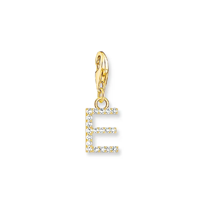 Personalized Engraved Jewelry For Meaningful Gifts Thomas Sabo Gold Plated Sterling Silver Charmista CZ Letter "E" Charm Personalized Engraved Jewelry For Meaningful Gifts Thomas Sabo Gold Plated Sterling Silver Charmista CZ Letter "E" Charm
