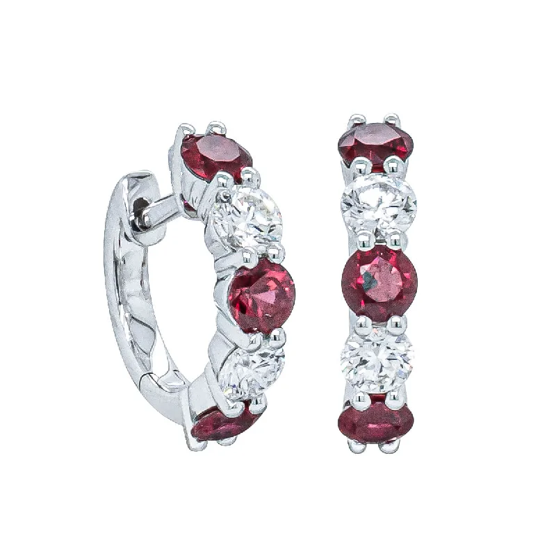 18ct White Gold Ruby & Diamond Panorama Hoop Earrings