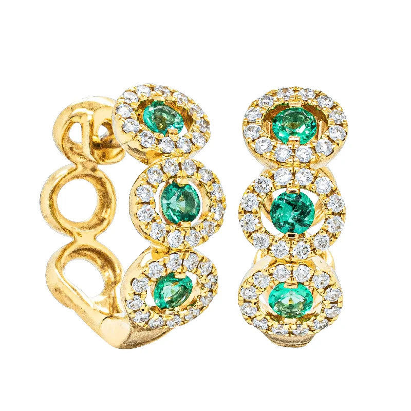 18ct Yellow Gold .32ct Emerald & Diamond Hoop Earrings