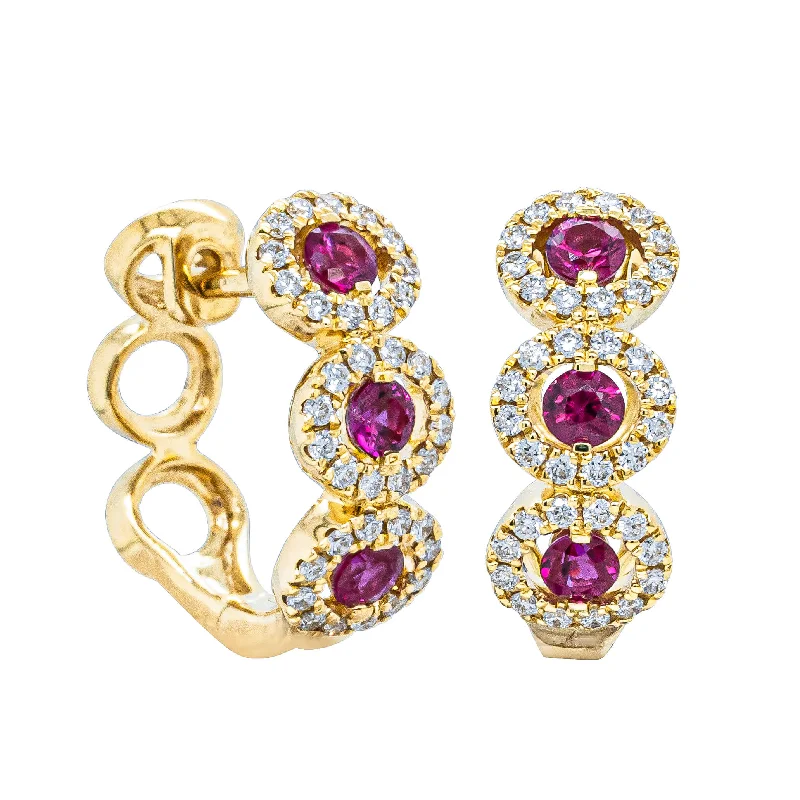 18ct Yellow Gold .54ct Ruby & Diamond Hoop Earrings