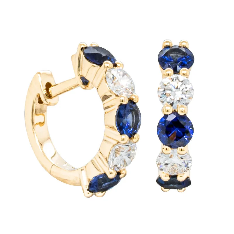 18ct Yellow Gold Sapphire & Diamond Panorama Hoop Earrings